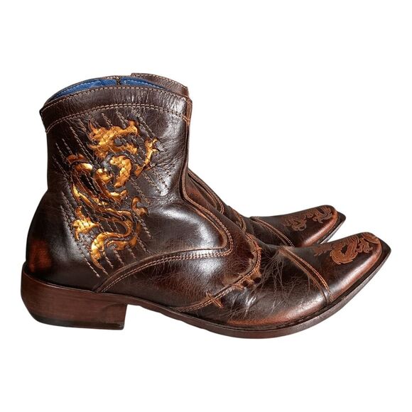Mark Nason TRAXX Dragon Rock Lives Ankle Boots Biker Brown Leather Men's 8.5 - Picture 3 of 16
